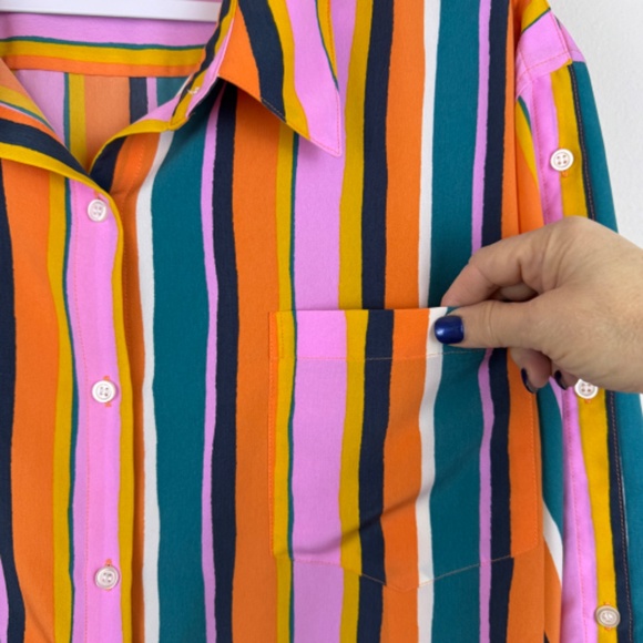 DUBGEE BY WHOOPI Multicolor Vertical Striped Casual Button Up Top / Size Plus 3X - Picture 6 of 15